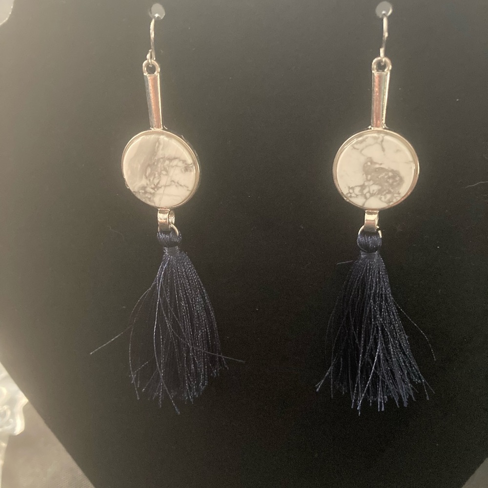 Navy Blue Fringe Earring